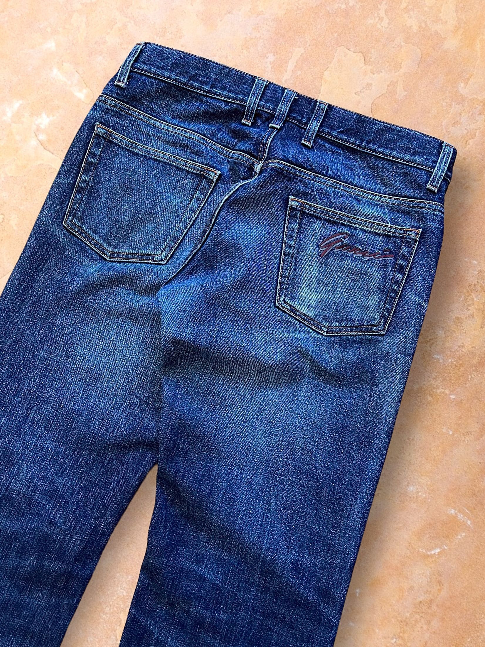 SS2006 Gucci Straight Fit Embroidered Logo Washed Jeans