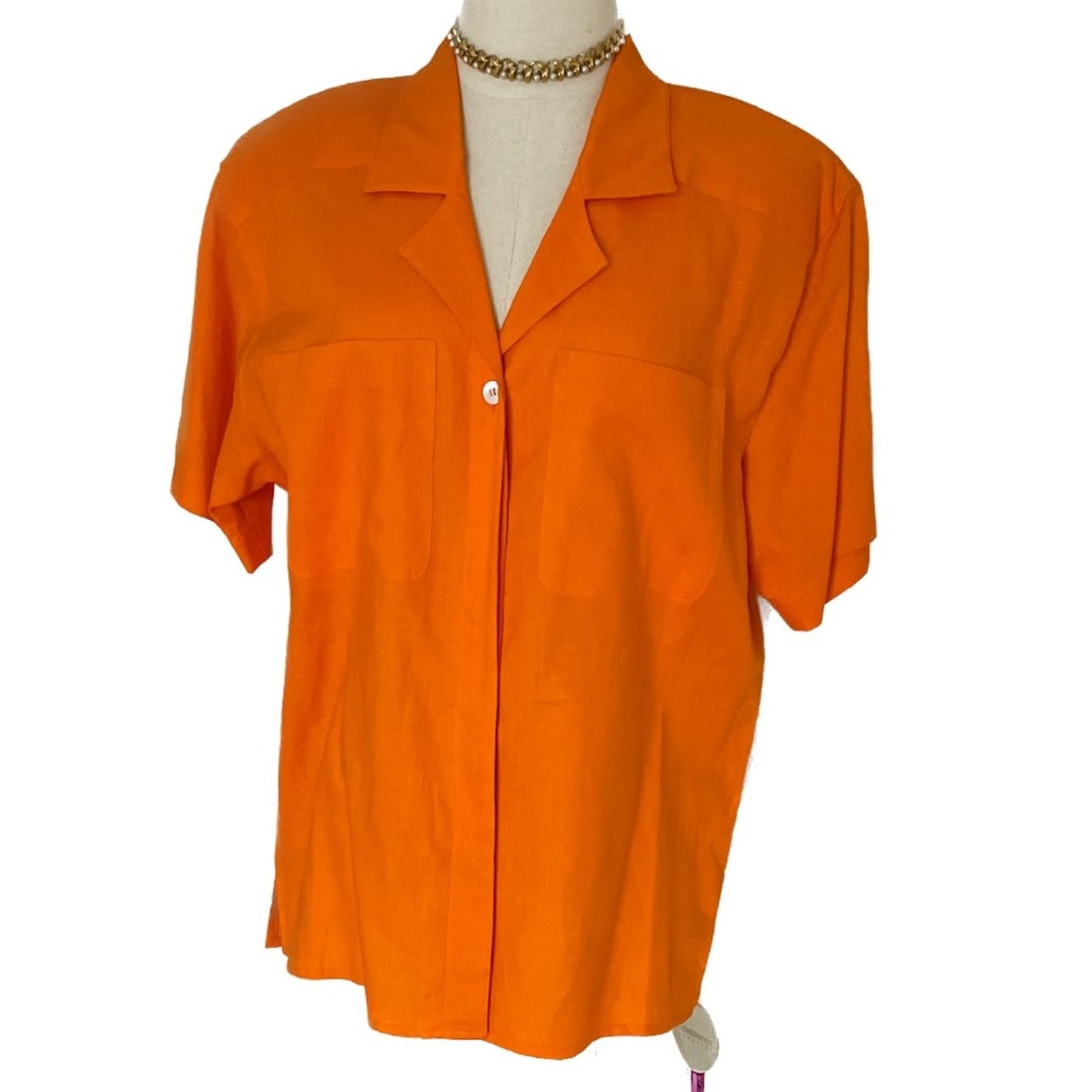 Vintage Vintage 90s 100% linen orange button-down blouse size 14 Size XL / US 12-14 / IT 48-50 - 3 Thumbnail