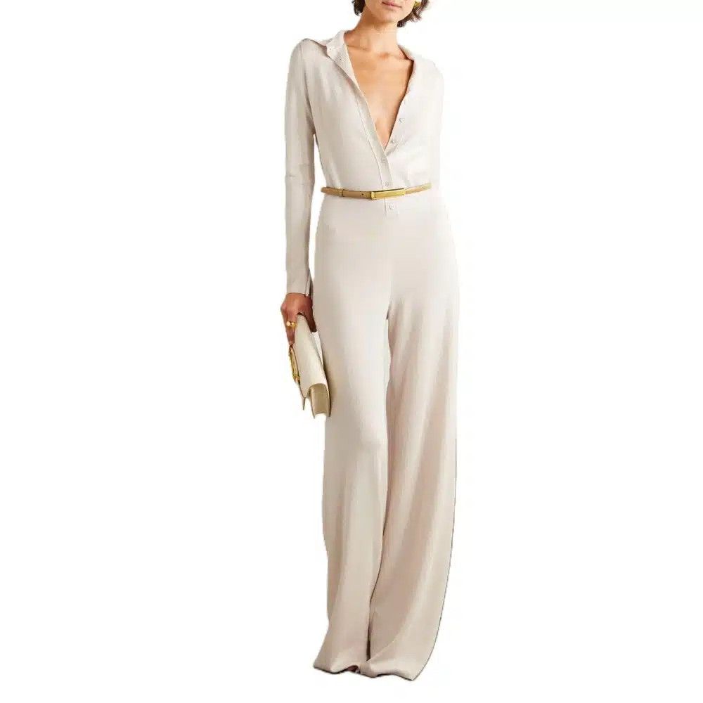Tom Ford o1loc1c0825 TUK007 Cashmere & Silk Blend Jumpsuit in Ivory Size 26" / US 2 / IT 38 - 3 Thumbnail