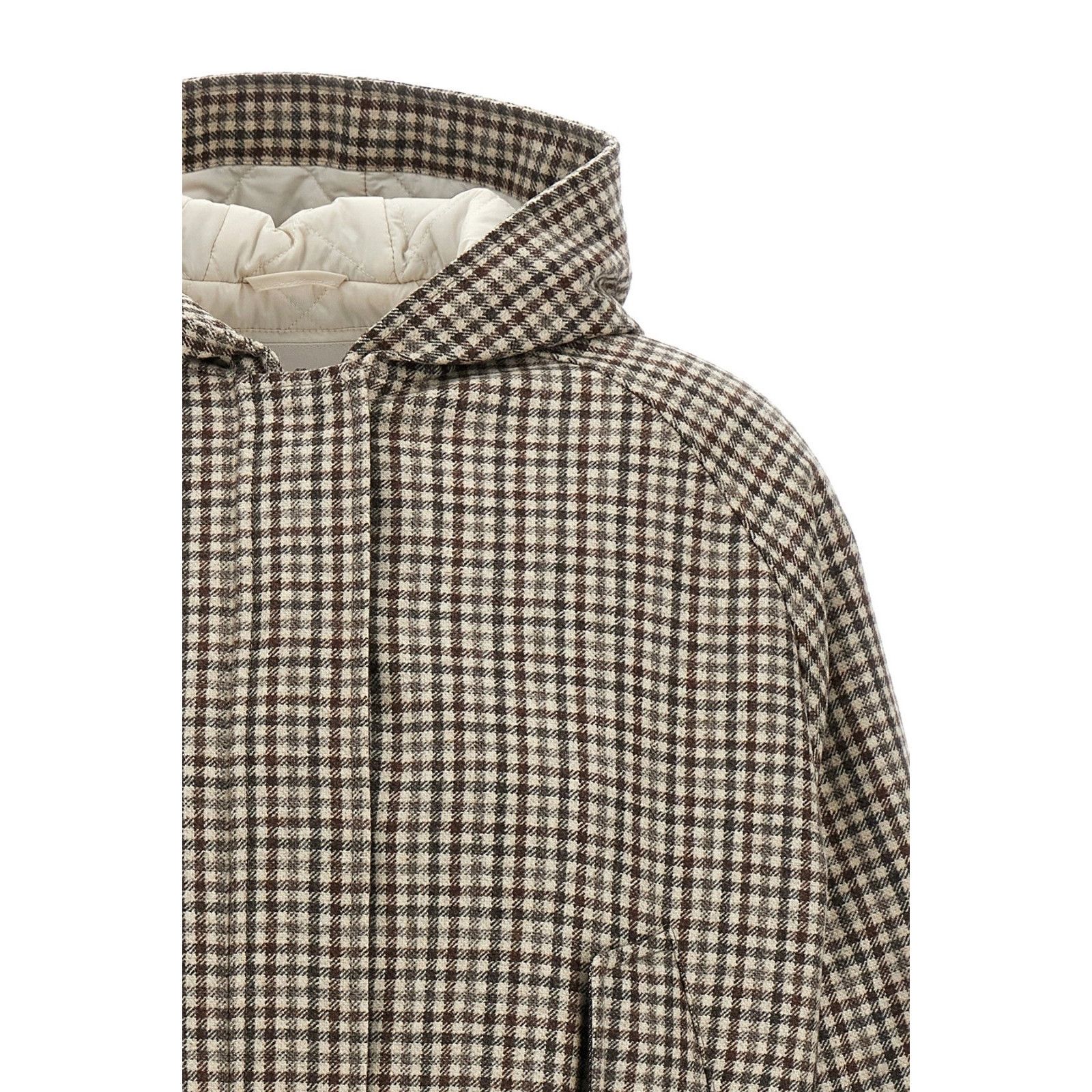 Brunello Cucinelli BRUNELLO CUCINELLI Hooded Check Beige Jacket New & Authentic Size S / US 4 / IT 40 - 3 Thumbnail