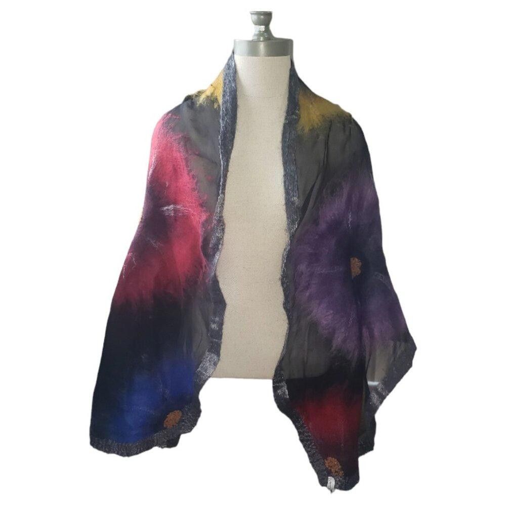 Designer CT1595 Floral Black Sheer and Felt Scarf Size ONE SIZE - 1 Thumbnail