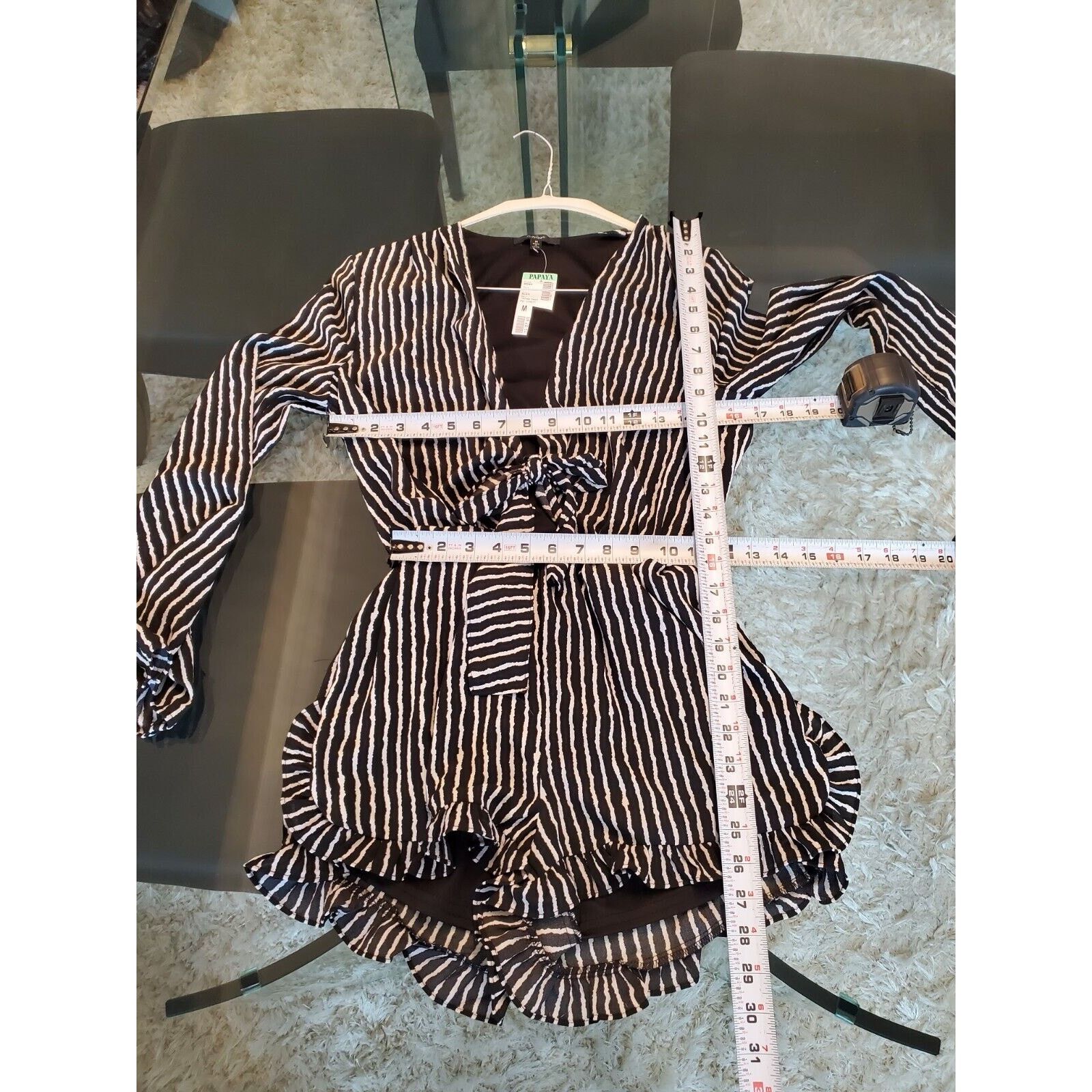 Other Papaya Striped Polyester Ruffle Long Sleeve Romper Size M Size M / US 6-8 / IT 42-44 - 11 Thumbnail