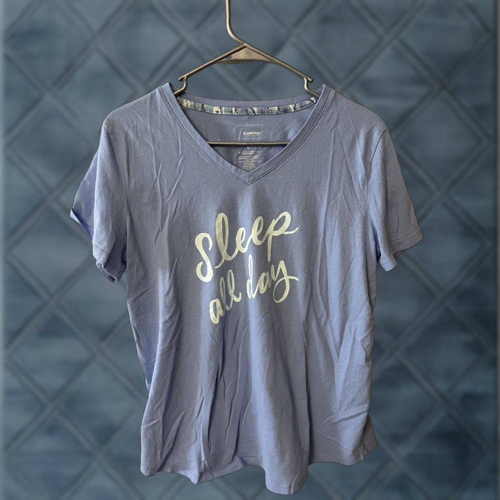 Vintage Sonoma Pajama Top Shirt Womens Large Blue Sleep All Day pjs Set Size L / US 10 / IT 46 - 1 Thumbnail