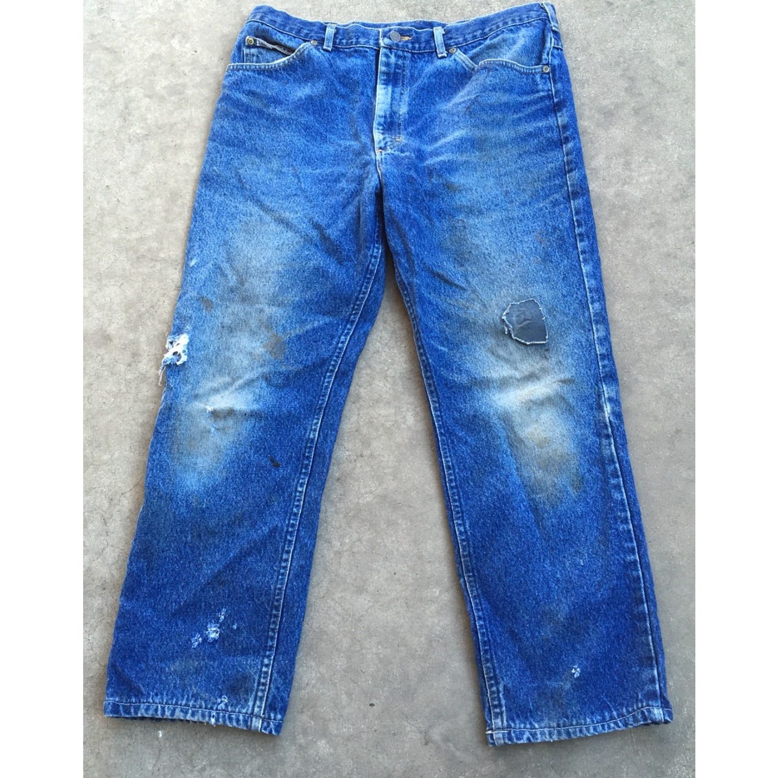 Lee VINTAGE Lee Jeans Storm Rider Naturally Destroyed 38 X 32 USA Denim Blue 1980s 90s Mens Jeans Size US 36 / EU 52 - 2 Thumbnail