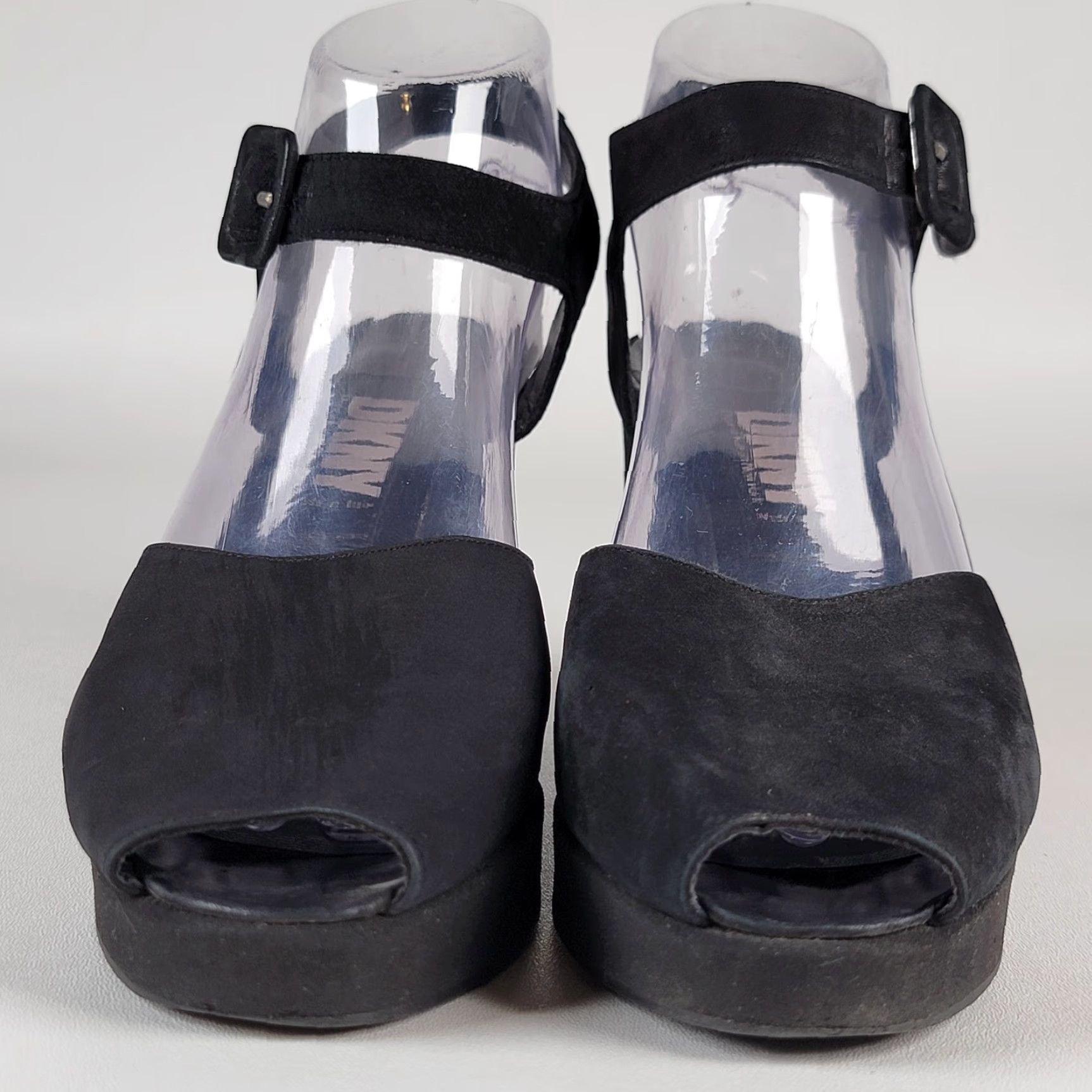 DKNY DKNY Black Suede Platform Women's Size 9.5 Heel, Wedge, Buckle, Peep Toe, Adjustable Strap, High Heel, Platform, Shoe, Women Size US 10 / IT 40 - 3 Thumbnail