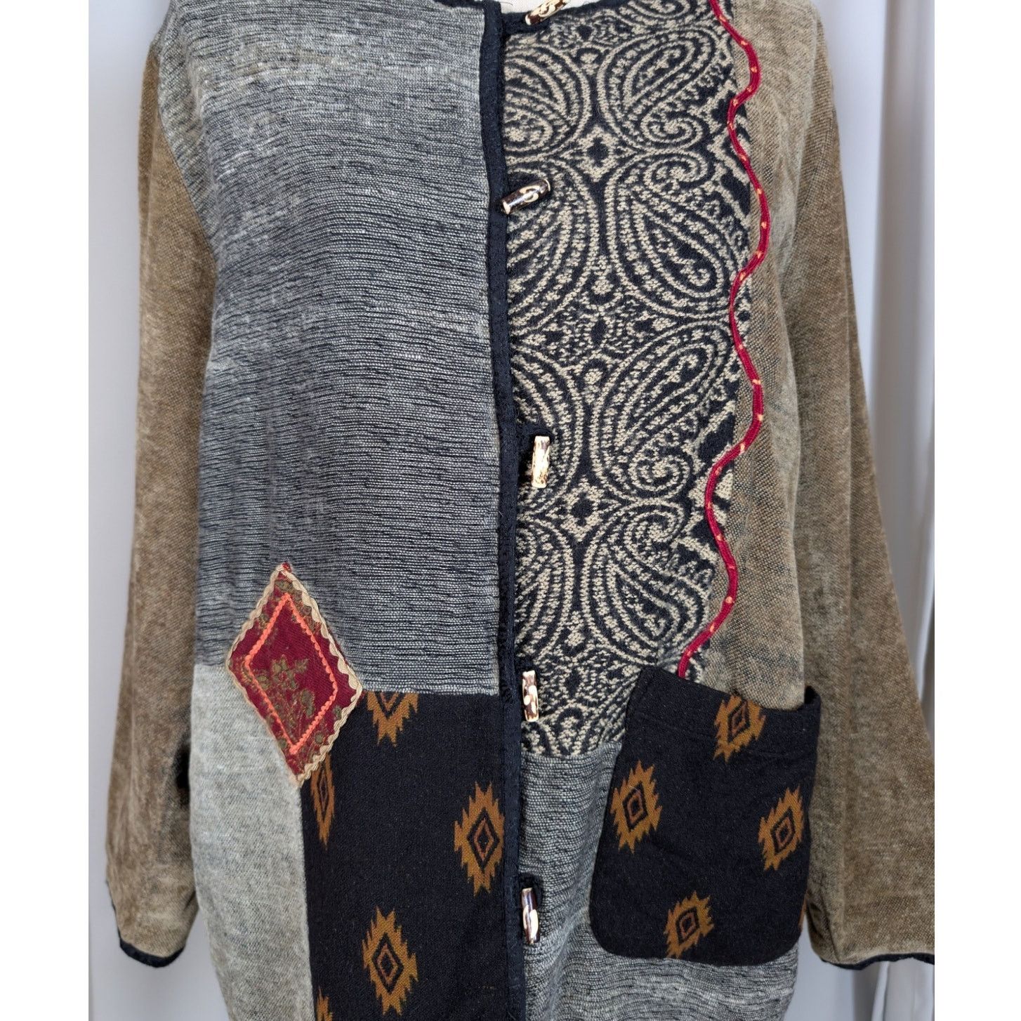 Other White Stag Patchwork Chenille Jacket L Boho Artsy Textured Size L / US 10 / IT 46 - 11 Thumbnail