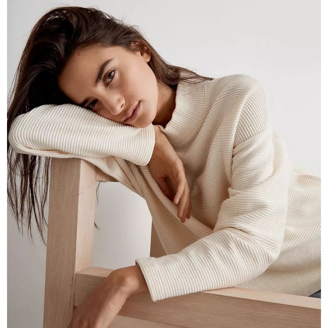 Madewell Madewell Ribbed Ivory Funnel Neck Sweater Size S / US 4 / IT 40 - 1 Thumbnail