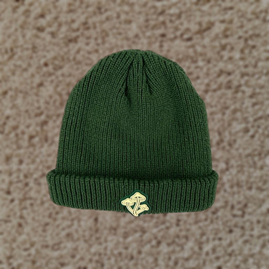Vintage Mr. Natural Beanie Hat Adult One Size Green Knit Acrylic Snow Ski Logo Mushrooms Winter Mens Beanie Size ONE SIZE - 1 Thumbnail