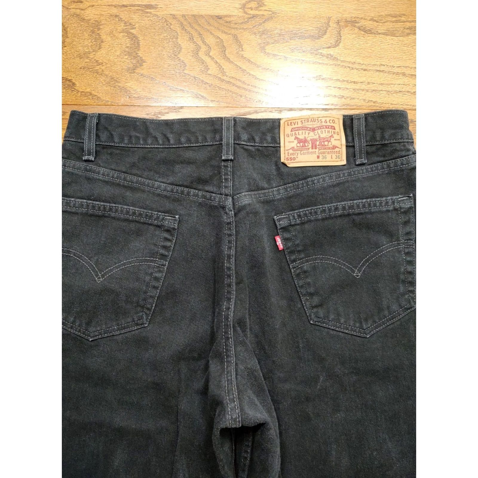 Levi's VINTAGE Levi's 550 Jeans Mens Relaxed Tapered Black Denim 34x35 36x36 Fit 550 Portal USA Logo 5-Pocket Jeans Mens Size US 36 / EU 52 - 3 Thumbnail