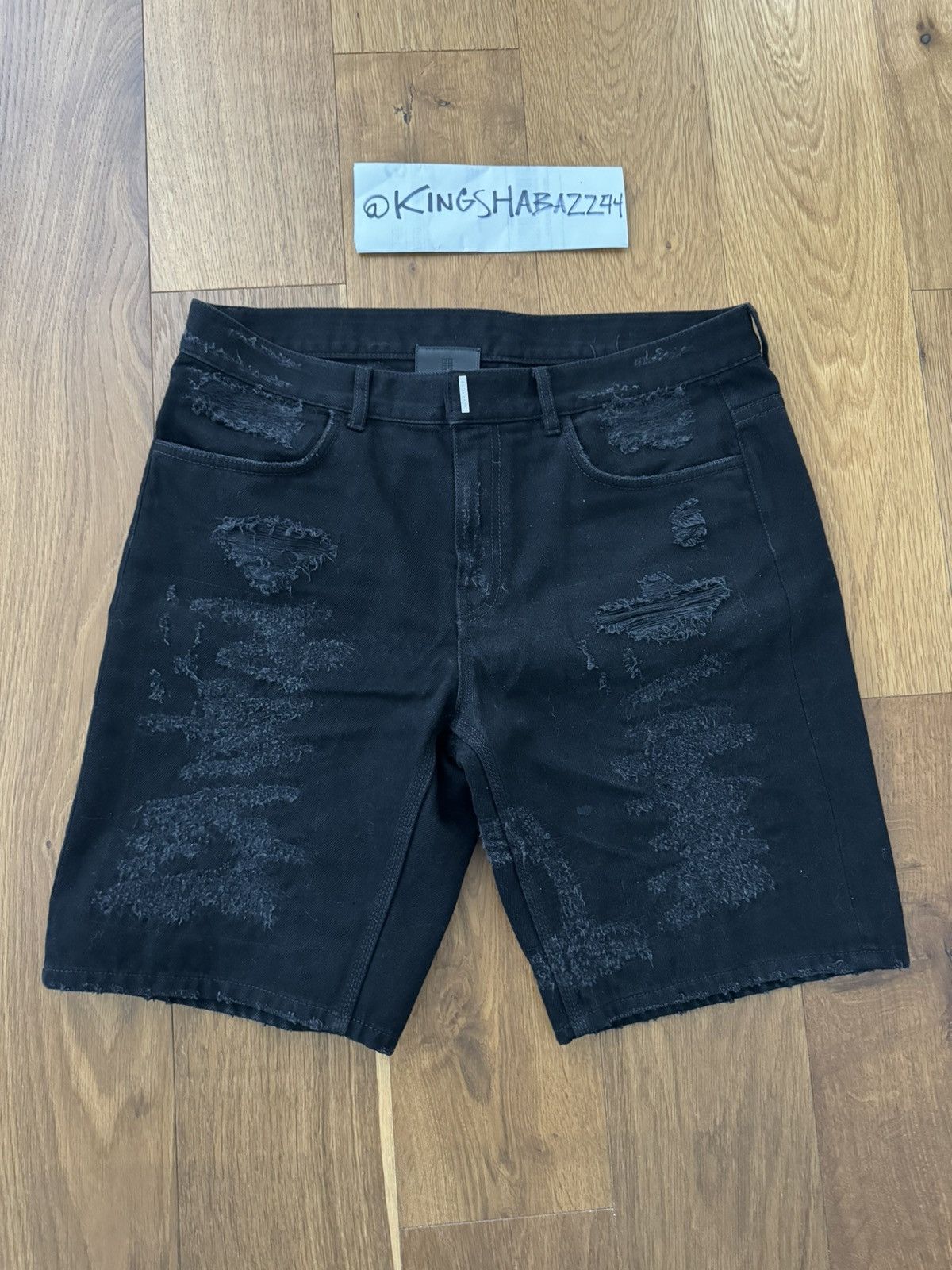 image of Givenchy Distressed Denim Shorts in Black, Men's (Size 34)