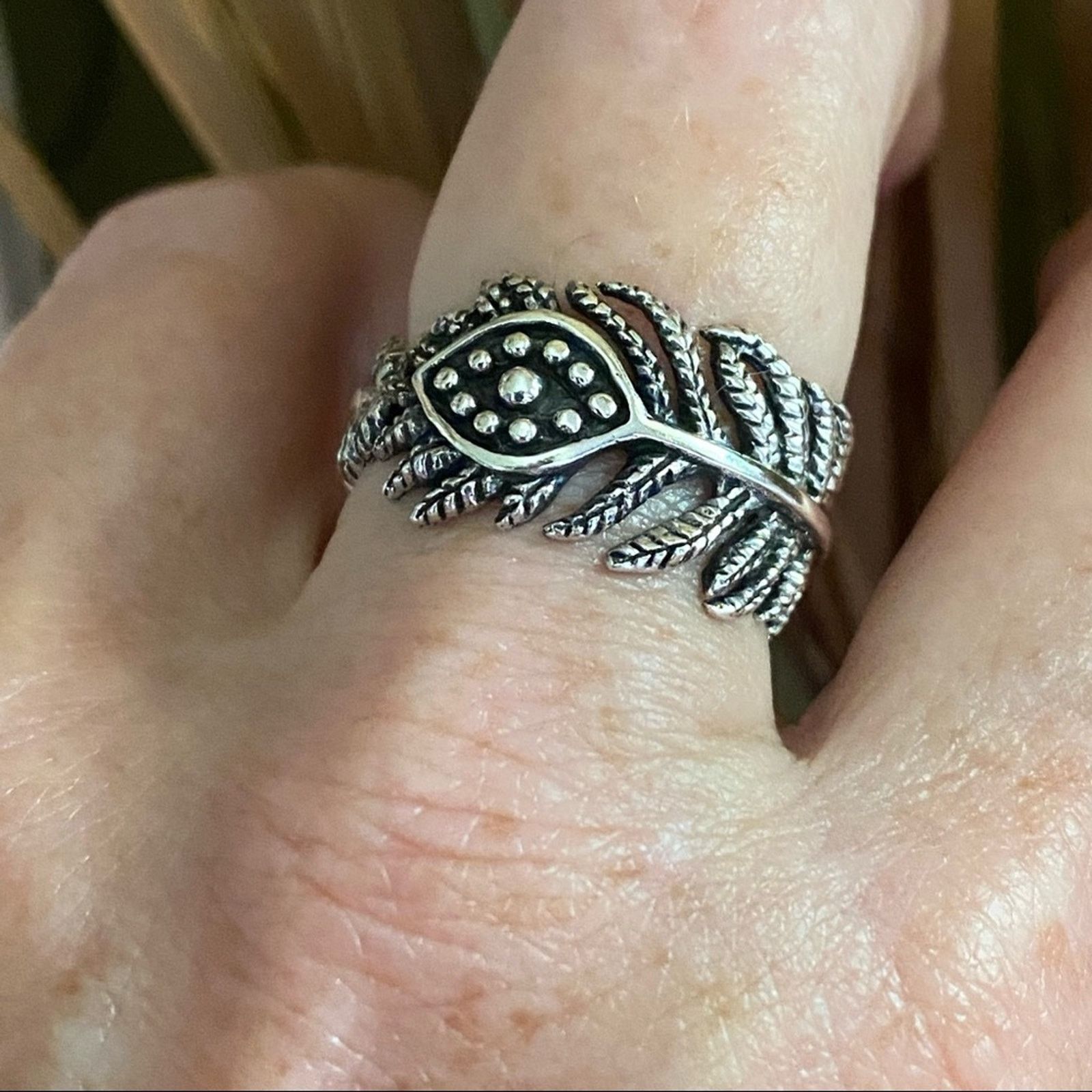 The Unbranded Brand Evil Eye Leaves Boho Sterling Silver Ring Size ONE SIZE - 3 Thumbnail