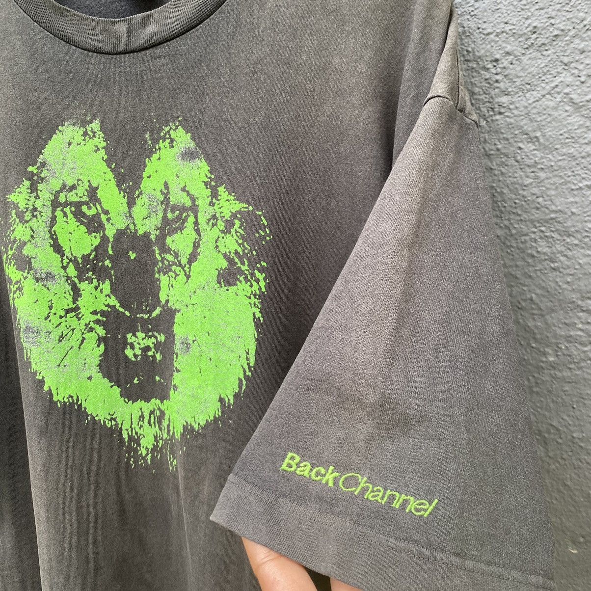 Thrashed Faded Vintage Y2K Back Channel Wolf Graphic Tee