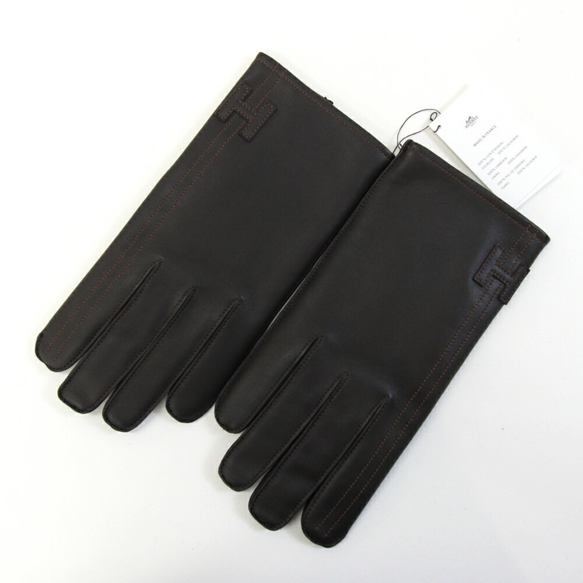 Hermes Hermès Joshua Gloves H242044G Mocha Anjou Glacé Cashmere Size 8.5 Dark Brown Women's.