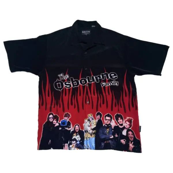 image of Vintage Early 00S Osbourne Family All Over Button-Up in Black, Men's (Size XL)