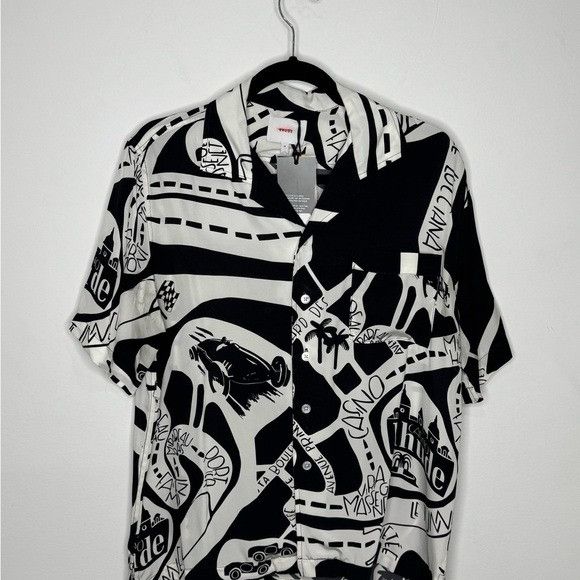 Rhude Rhude Strada Silk Shirt White Black Men’s Size Medium Size US M / EU 48-50 / 2 - 1 Thumbnail