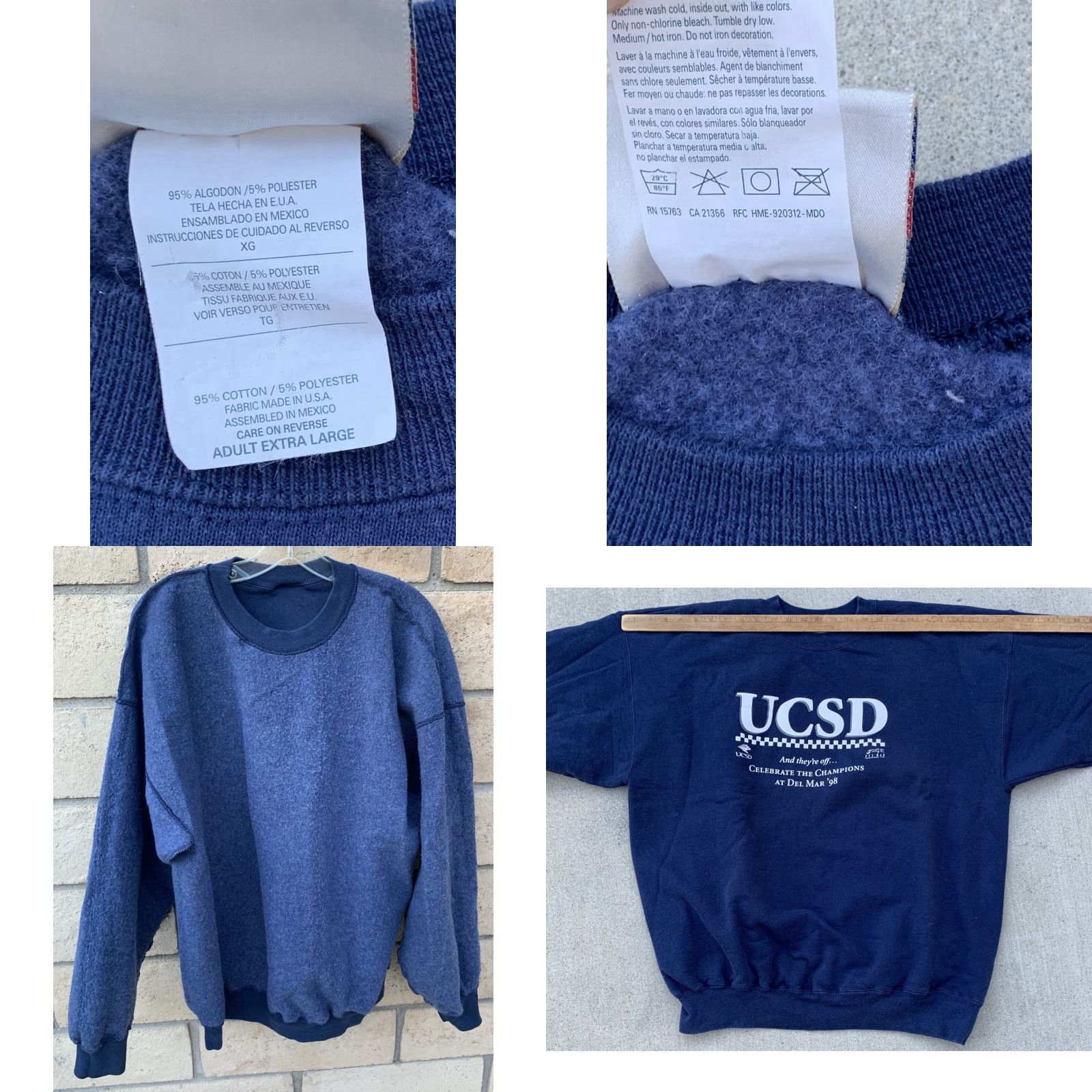 Hanes VINTAGE UCSD Del Mar ’98 Sweatshirt Horses Horse Racing Pullover Graphic Print Unisex Adults XL Blue Hanes Cotton Blend Size US XL / EU 56 / 4 - 10 Thumbnail