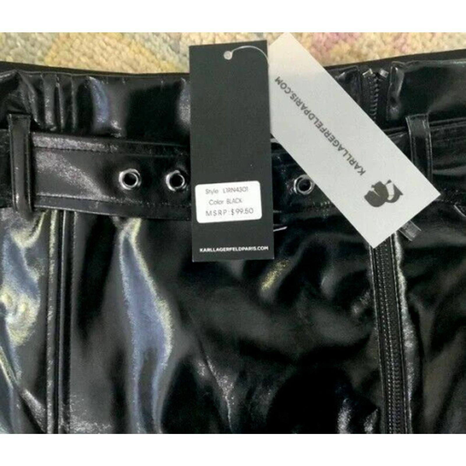 Karl Lagerfeld KARL LAGERFELD PARIS BLACK PATENT PU LEATHER MINI GOGO SKIRT Size 32" / US 10 / IT 46 - 5 Thumbnail