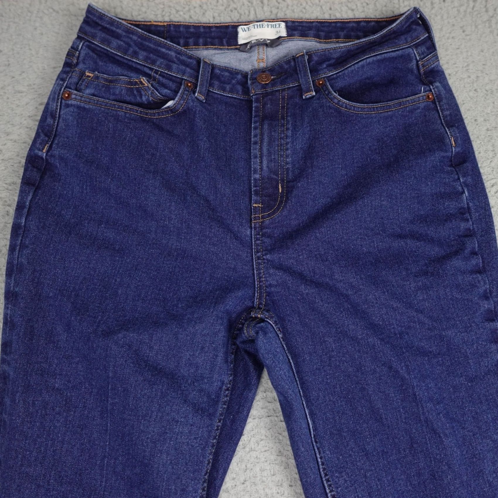 Vintage We The Free Jeans Womens 31 Blue High Rise Flare Leg Stretch Denim Curvy Dark Jeans Size 24" / US 00 / IT 34 - 3 Thumbnail