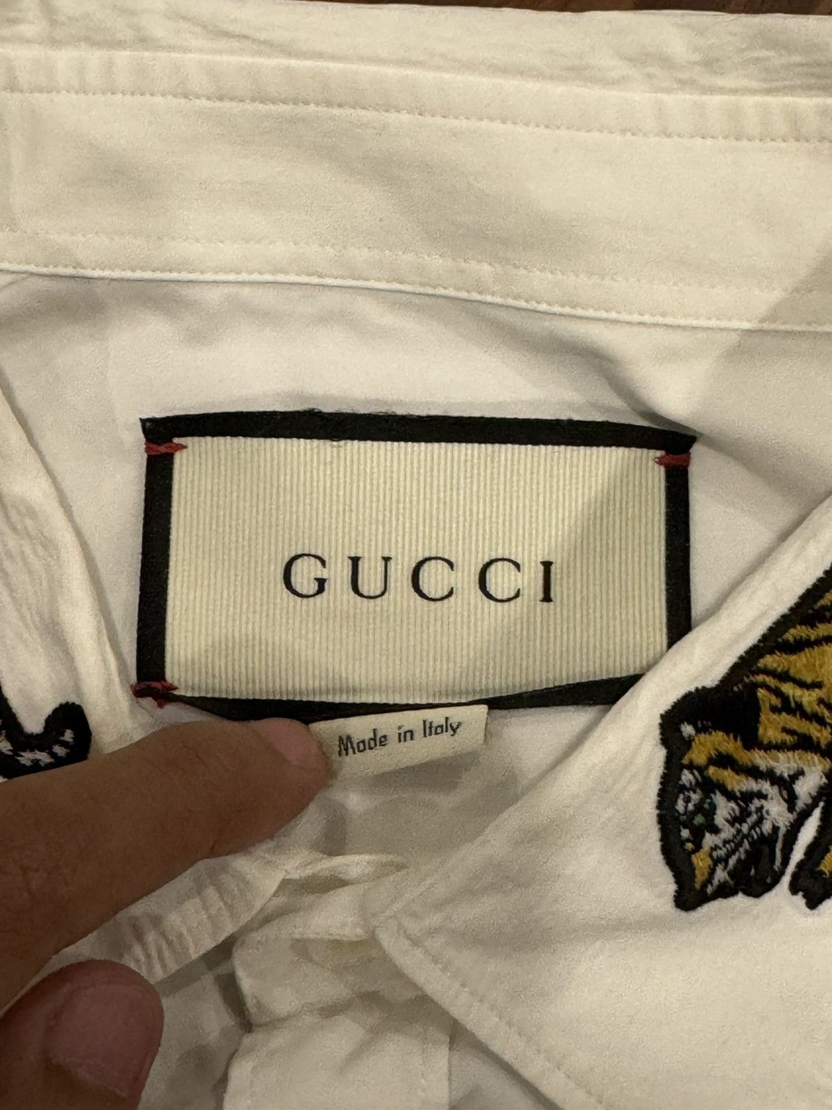 Gucci Gucci White Embroidered Tiger Collar Duke Shirt Size US M / EU 48-50 / 2 - 8 Thumbnail