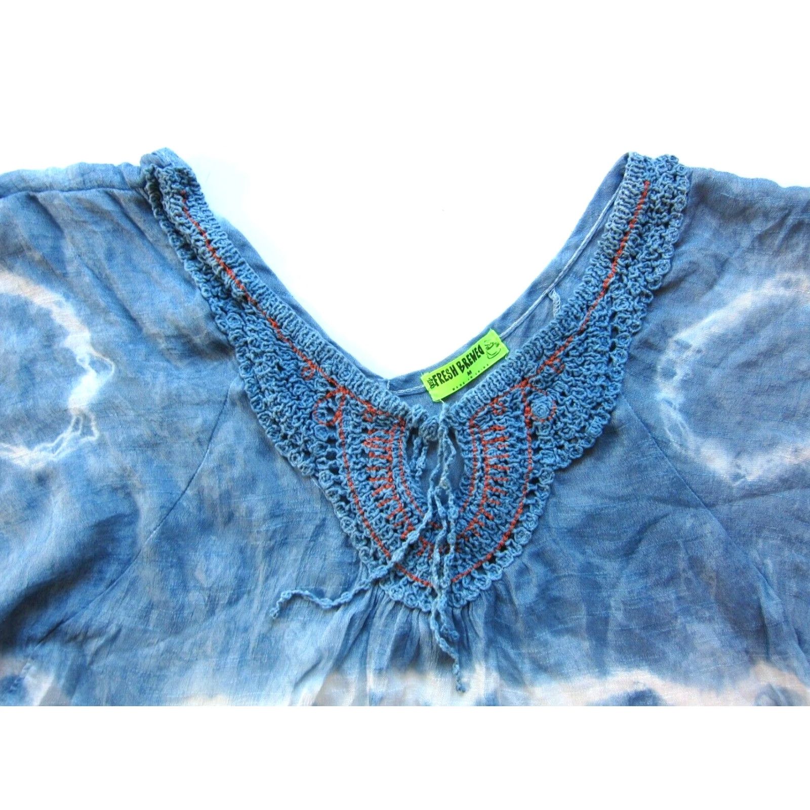 Vintage Fresh Brewed Rayon Blue White Tie Dye Knit V-Neck Tunic Peasant Blouse Medium Size S / US 4 / IT 40 - 4 Thumbnail