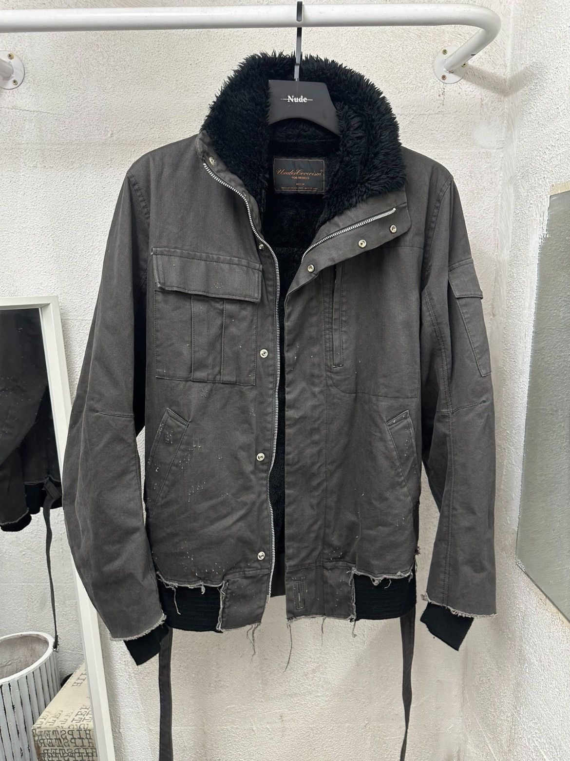 image of Undercover 04Aw But Beautiful Distressed M65 Fleece Jacket in Black, Men's (Size Medium)