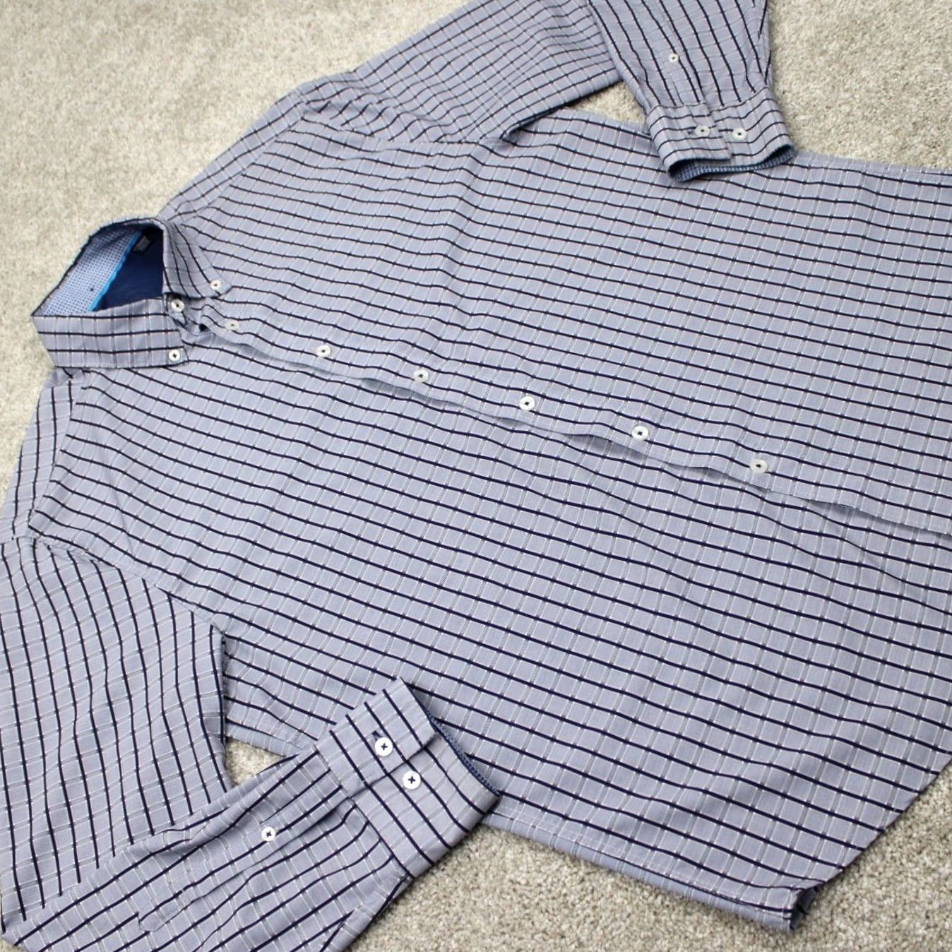Vintage Construct Shirt Men L Blue 90s Geometric Button-Up Slim Short Sleeve? Size US L / EU 52-54 / 3 - 7 Thumbnail