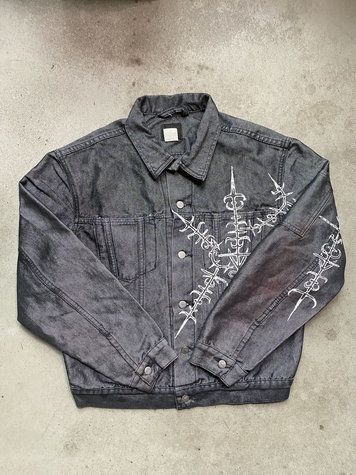 image of Vintage Black Denim Jacket Silvertab Tattoo, Men's (Size Large)