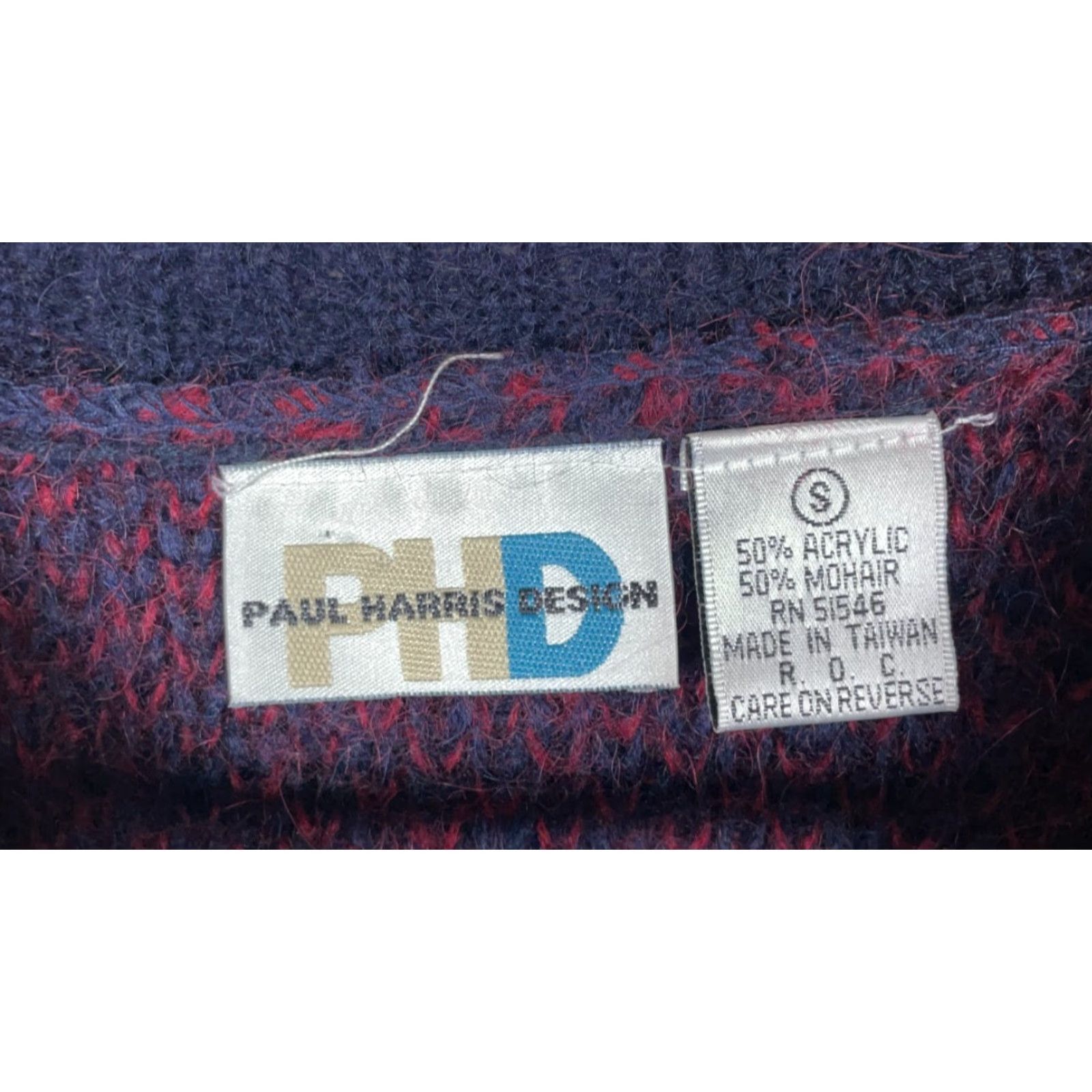 Vintage VINTAGE Paul Harris Mohair Blend Sweater Women's Small Dark Blue Red Polka Dot Relaxed Crew Neck 90s Preppy Oversized Pullover Knit Hand Wash Only Size S / US 4 / IT 40 - 3 Thumbnail