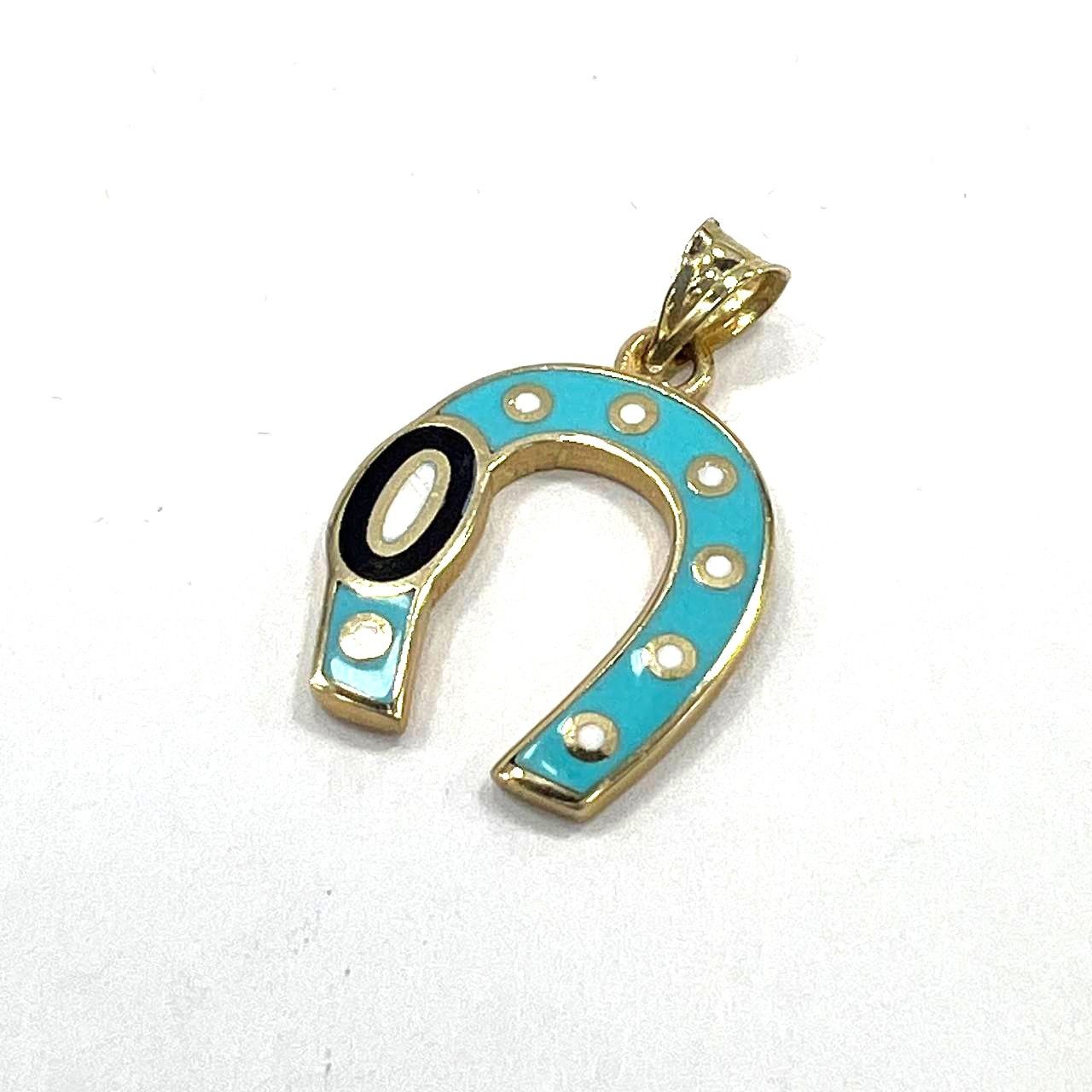 Other 14K Yellow Gold Horseshoe Pendant Elegant Blue Size ONE SIZE - 2 Thumbnail