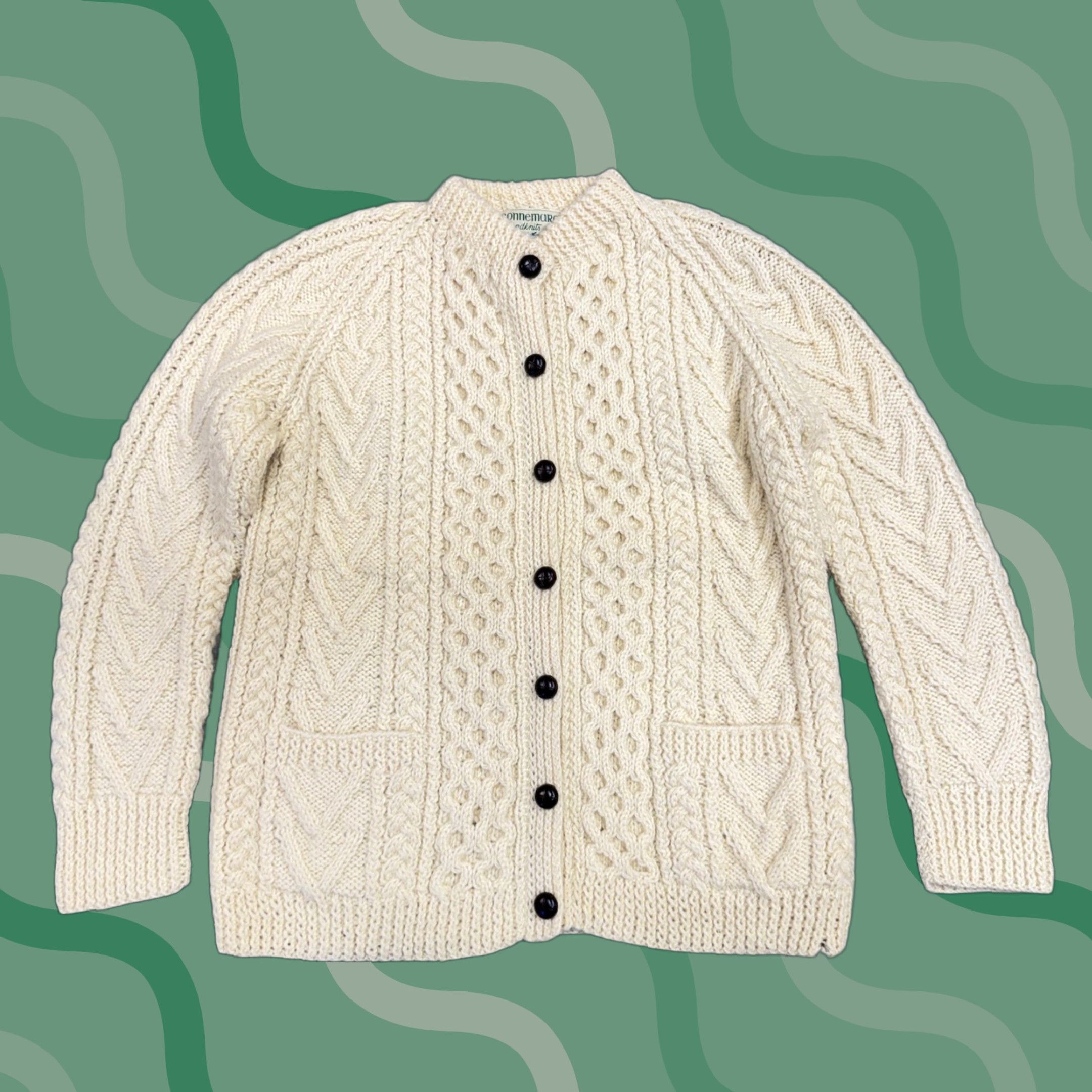 Vintage Connemara Handknits Sweater Cardigan Womens M White Aran Wool Irish Knit Size M / US 6-8 / IT 42-44 - 1 Thumbnail