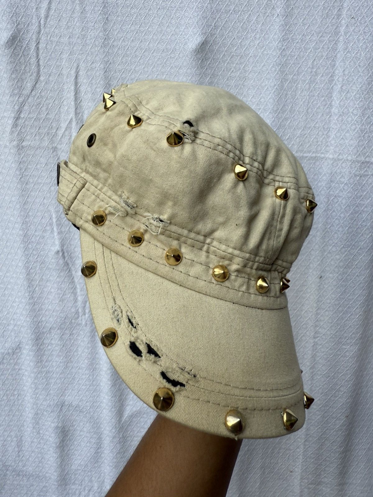 If Six Was Nine Distressed Punk Studded Gothic Style Hats Size ONE SIZE - 4 Thumbnail