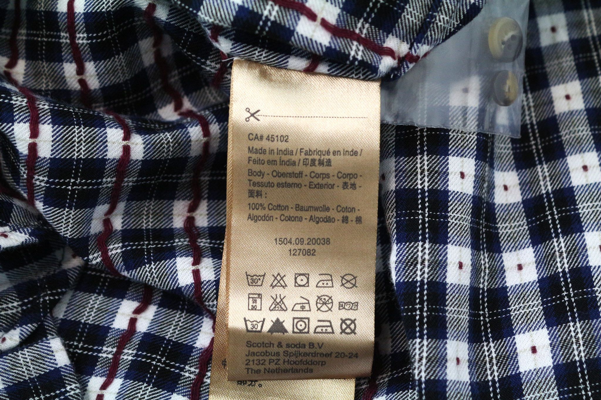 Scotch & Soda S Navy Blue Cotton Tartan Button Shirt 75223 Size US S / EU 44-46 / 1 - 7 Thumbnail