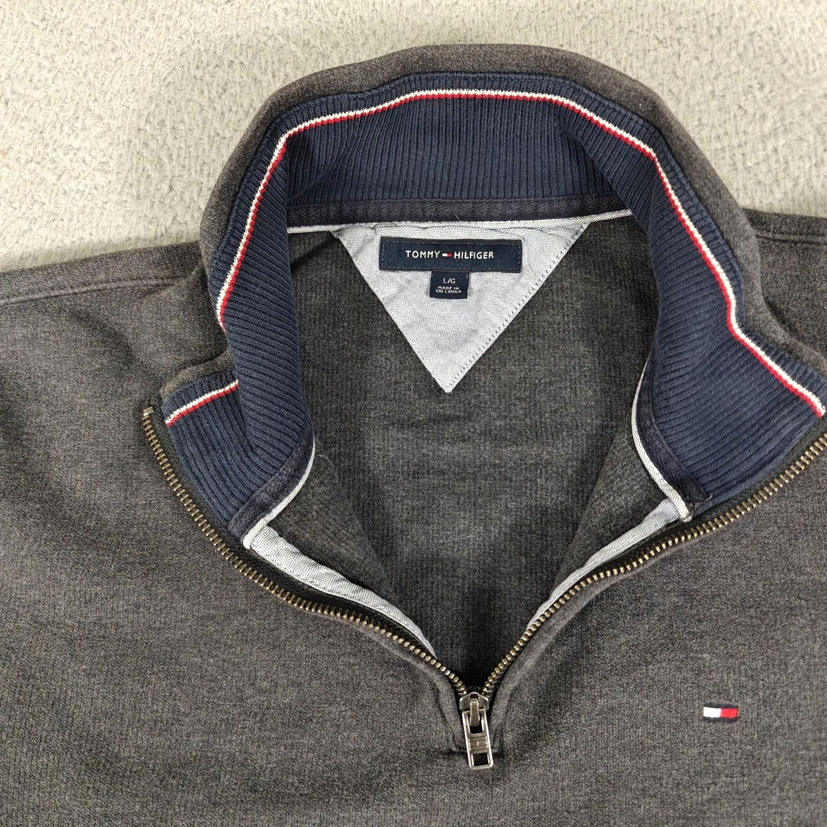 Tommy Hilfiger Tommy Hilfiger Sweater Mens Large Gray 1/4 Zip Pullover Cotton Classic Logo Knit Mock Neck Long Sleeve Ribbed Stand Collar Casual Size US L / EU 52-54 / 3 - 4 Thumbnail