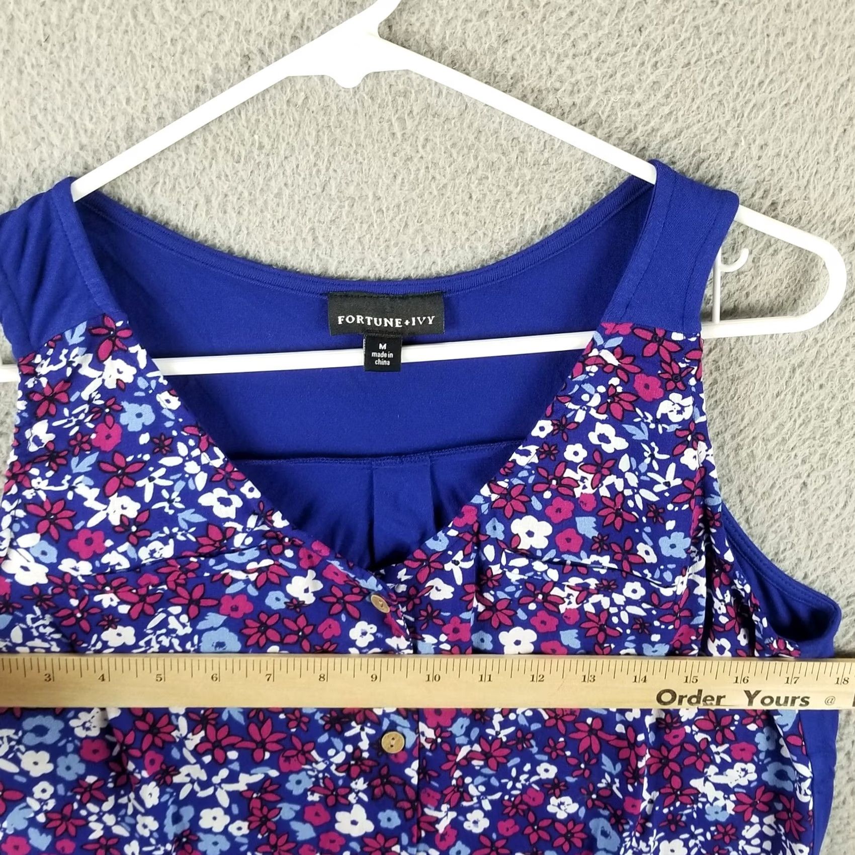 Vintage Fortune + Ivy Blouse Women Medium Blue Floral V-Neck Button Top WWII? Size M / US 6-8 / IT 42-44 - 5 Thumbnail