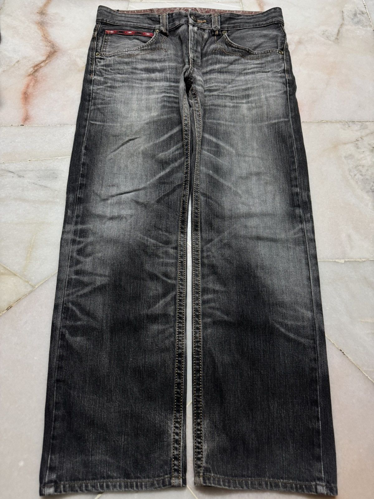 Japanese Brand 💥THRASHED💥90s STYLE EDWIN XV SICK SANDWASHED RARE FADES Size US 35 - 18 Thumbnail