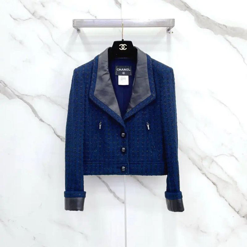 Chanel Chanel Deep Blue Cotton Blend Womens Jacket 0089 Size S / US 4 / IT 40 - 1 Thumbnail