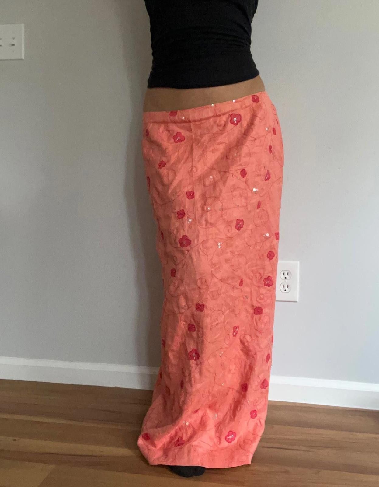 Ann Taylor Women orange floral linen low rise skirt Size 34" / US 12 / IT 48 - 1 Thumbnail