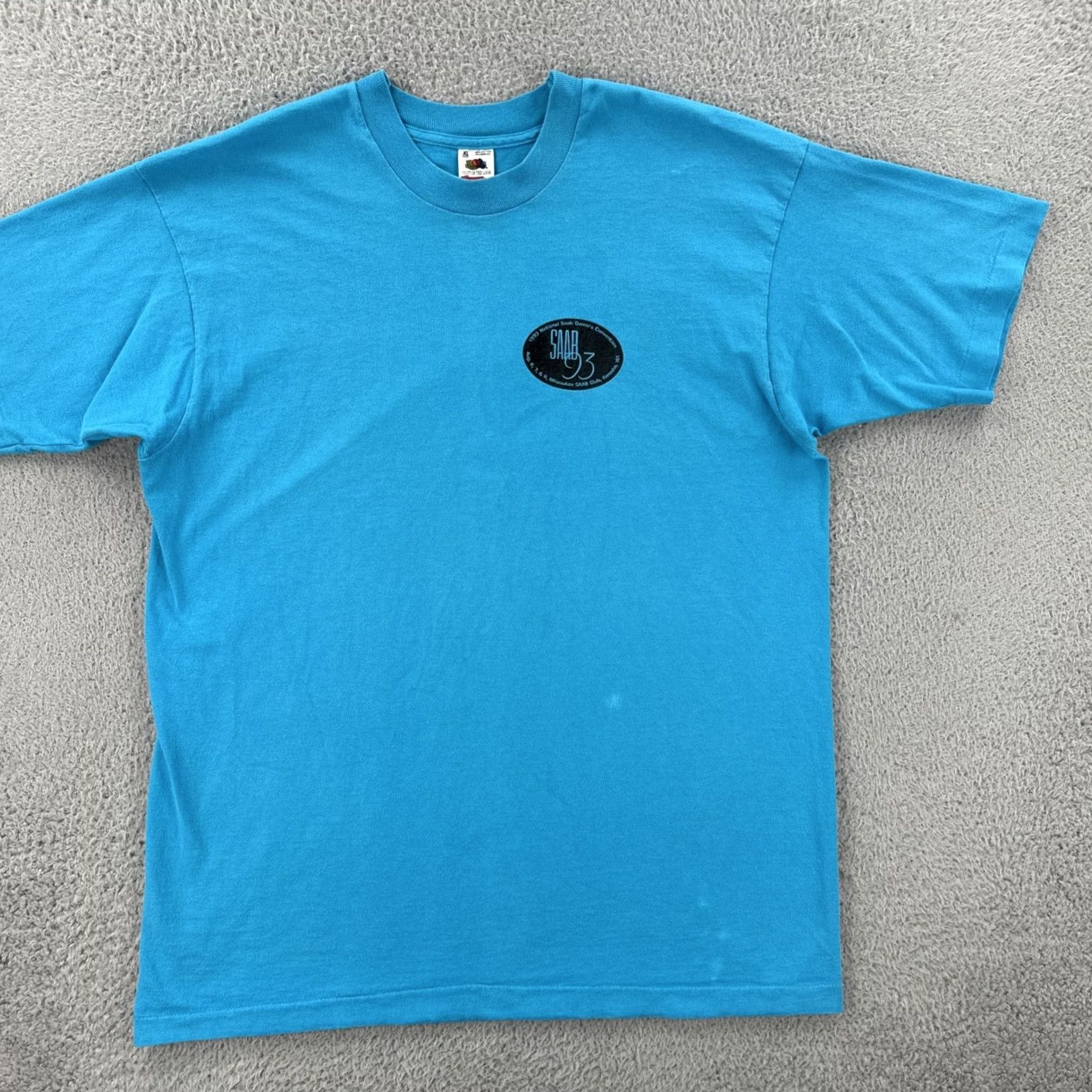 Fruit Of The Loom VINTAGE Fruit of the Loom XL Crew Neck T-Shirt Mens USA 1993 SAAB Convention Blue Size US XL / EU 56 / 4 - 3 Thumbnail