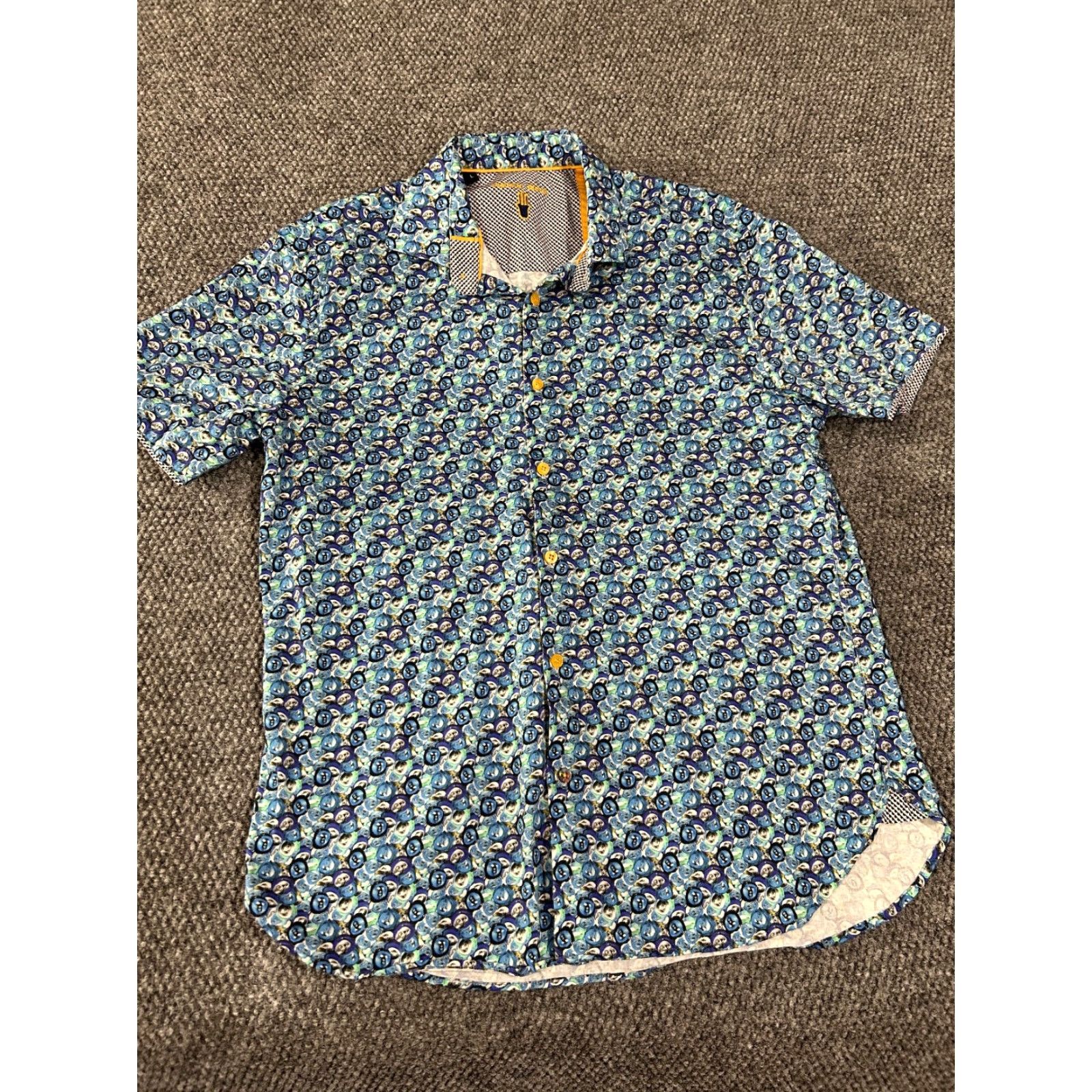 Luchiano Visconti Luchiano Visconti Blue Geometric Button-Up Shirt Mens Large Short Sleeve Collared Knit Cotton Front Button Size US L / EU 52-54 / 3 - 2 Thumbnail