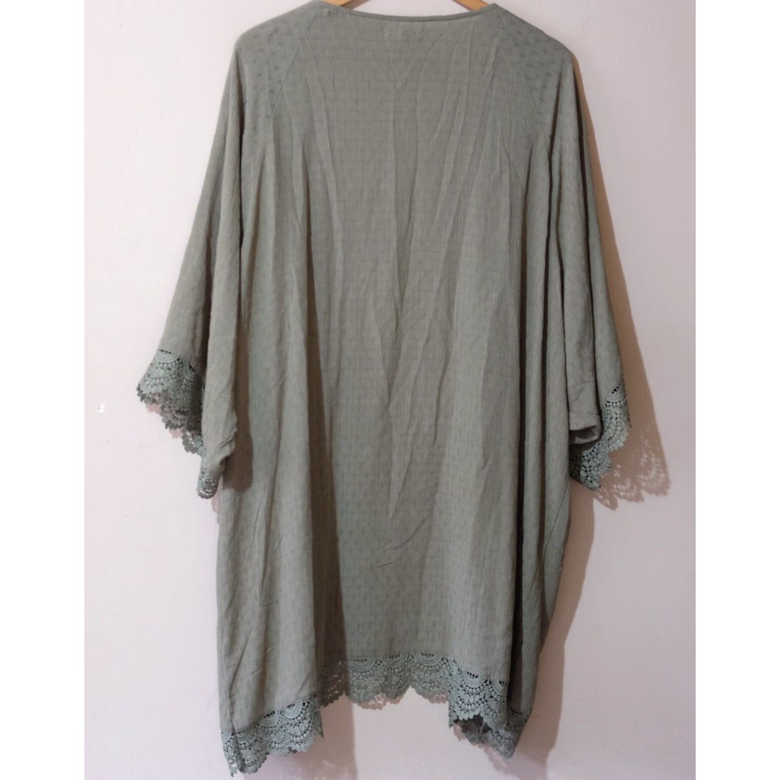 Vintage Maurices Open Front Cardigan 3/4 Sleeve Lace Trim Green Size 1 #H4-28 Size XS / US 0-2 / IT 36-38 - 4 Thumbnail