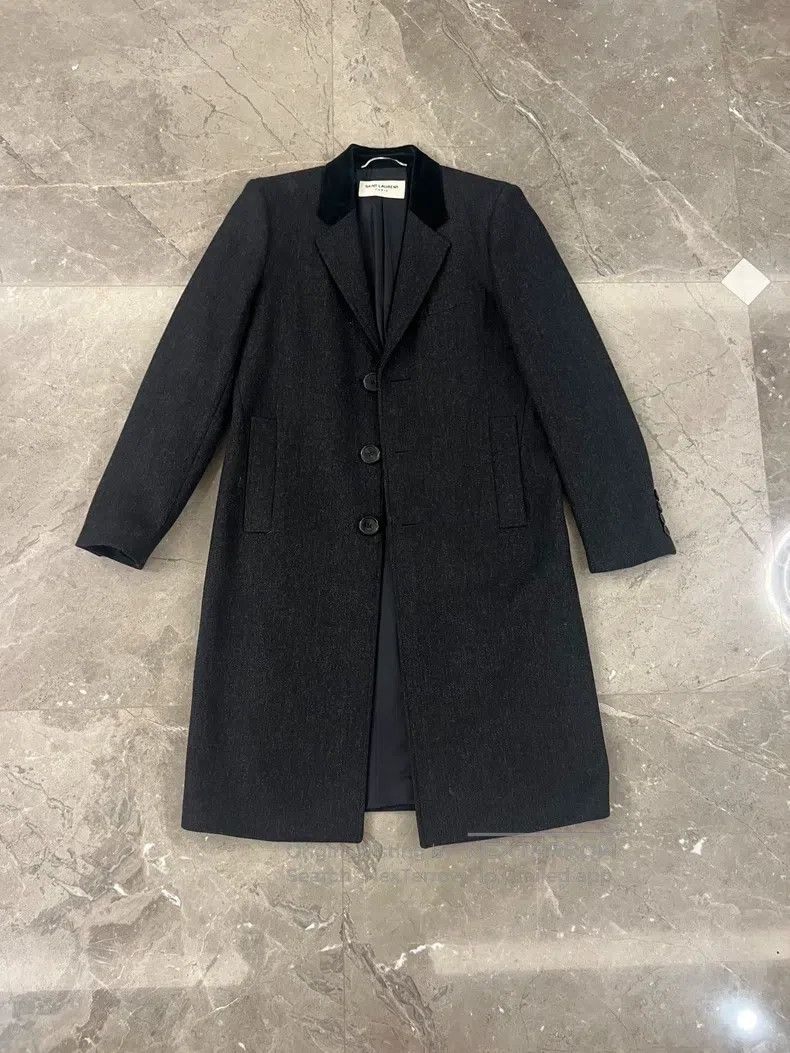 Saint Laurent Paris Saint Laurent Paris Dark Gray Wool and Cashmere Velvet Col Size US M / EU 48-50 / 2 - 1 Thumbnail