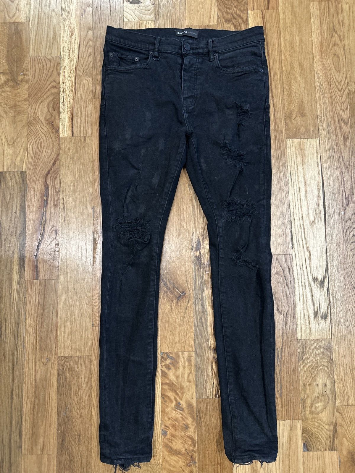 image of Purple Brand Gray Splatter Black Denim Jeans Size 31, Men's