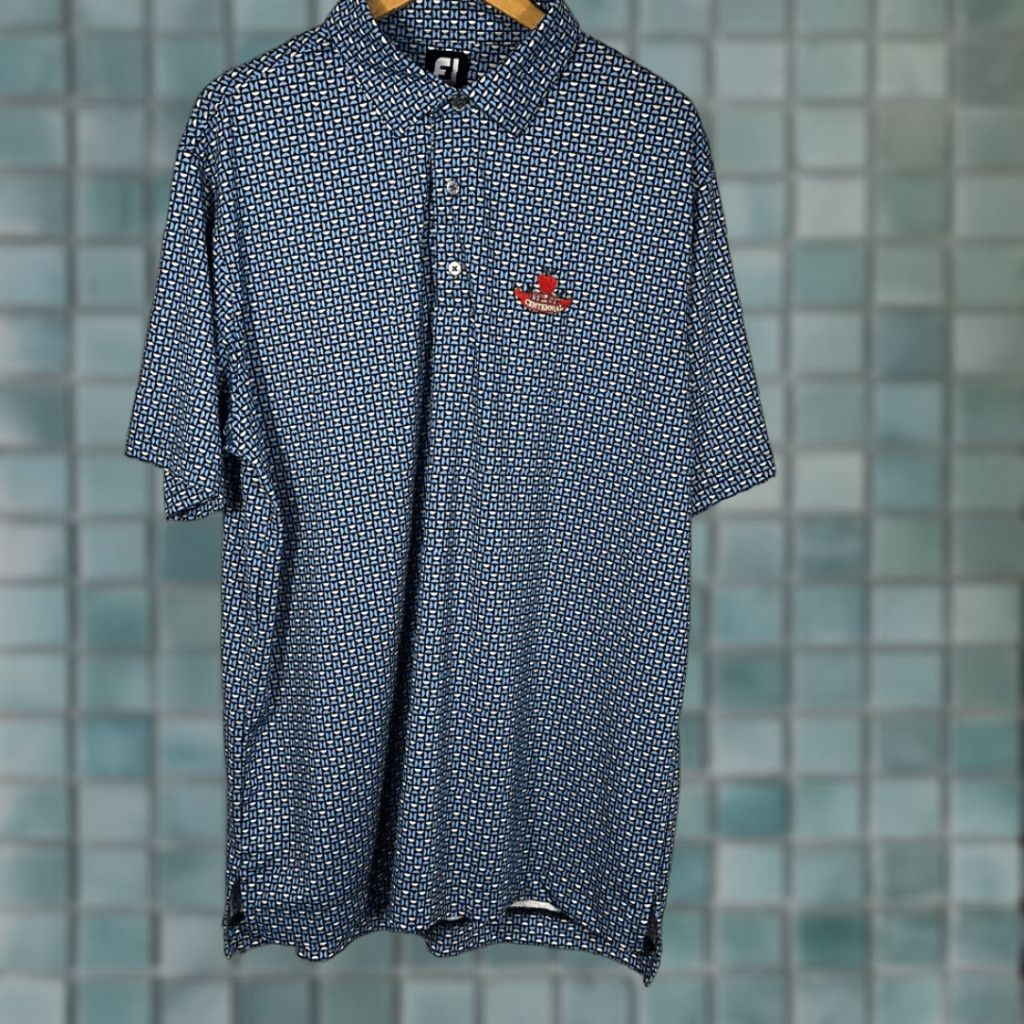 Footjoy VINTAGE FootJoy Polo Moon Geo Lisle Self Collar Golf XL Blue Apple Centennial Men Size US XL / EU 56 / 4 - 1 Thumbnail