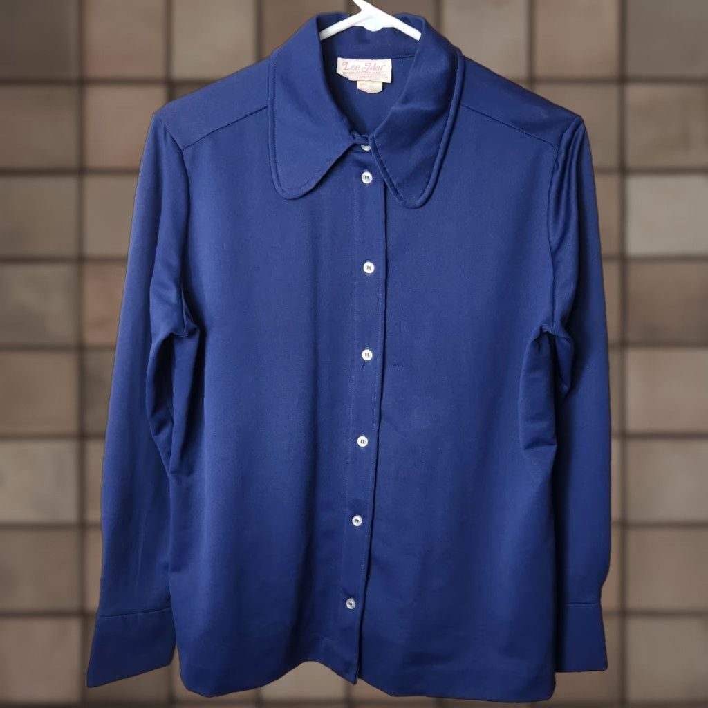 Lee VINTAGE Lee Mar Pageantry Knit Navy Long Sleeve Buttonfront Shirt-Size 18 Size XXL / US 16-18 / IT 52-54 - 1 Thumbnail