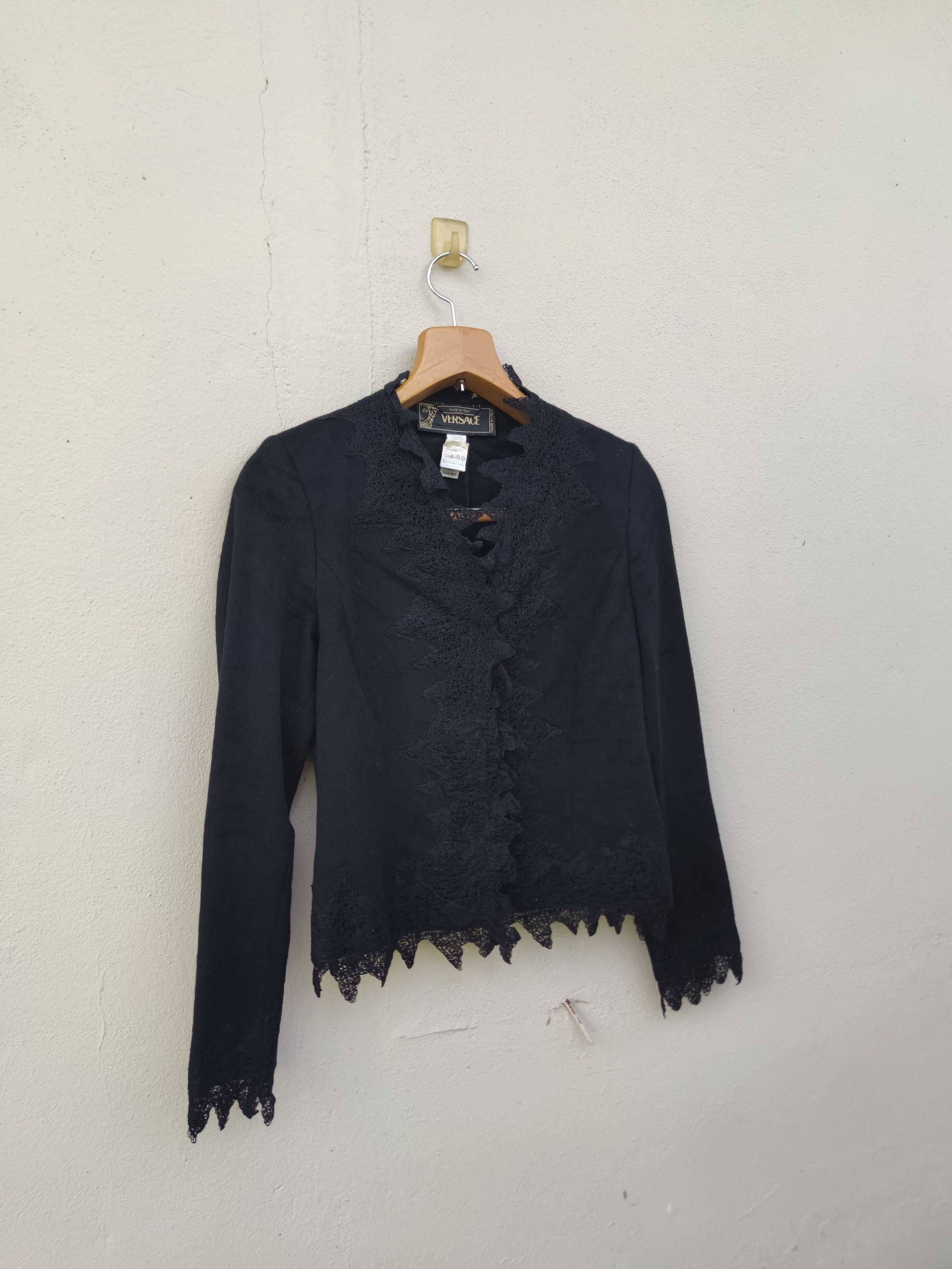 Versace Versace Black Wool Laces Blazer Made in Italy Size M / US 6-8 / IT 42-44 - 2 Thumbnail
