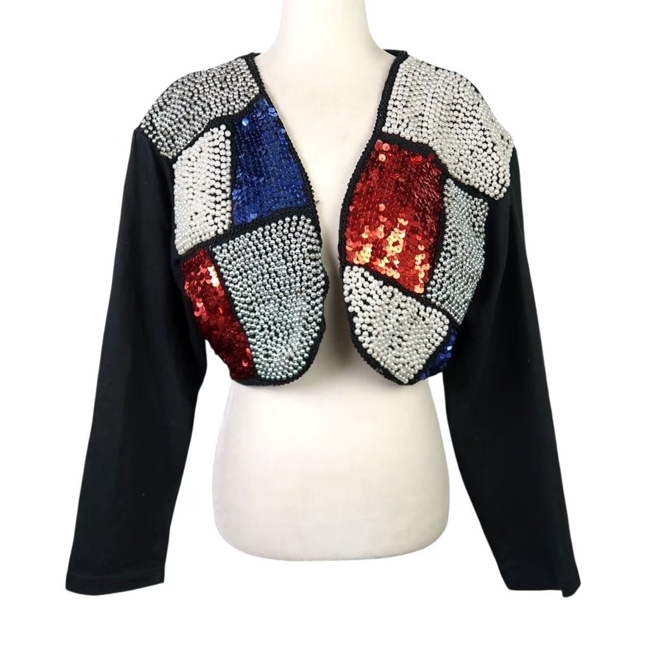 Vintage VINTAGE Speed Limit MPH Jacket Women Beaded Sequin Pearl Crop Party 80s 90s Black Short Sleeve Mens? Womens Size M / US 6-8 / IT 42-44 - 2 Thumbnail