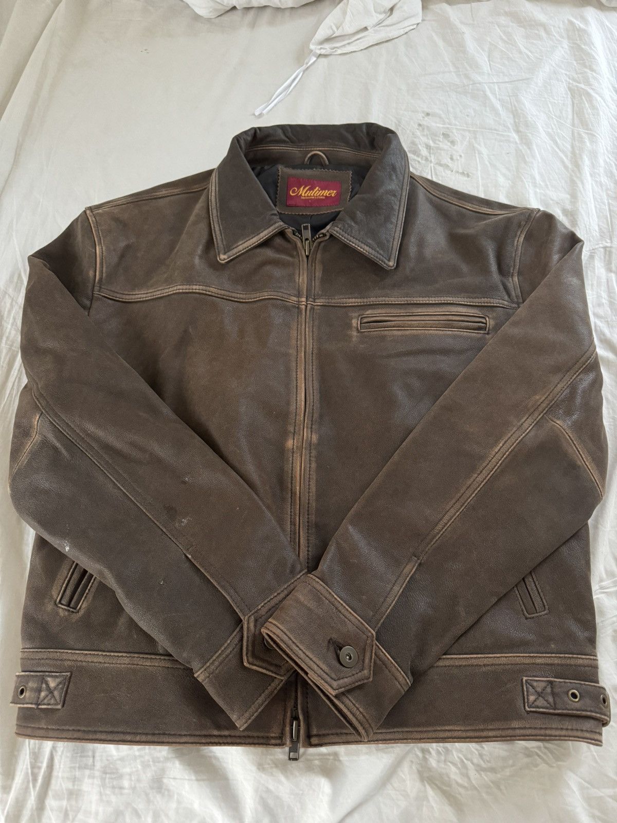 Mutimer Mutimer aged heavy wash Leather Jacket | Grailed