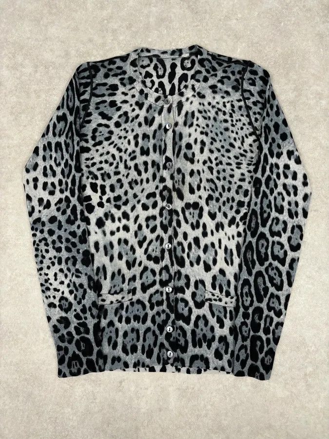 Dolce & Gabbana 2010s Dolce & Gabbana Blue Wool Leopard Print Cardigan Sweater Size S / US 4 / IT 40 - 1 Thumbnail