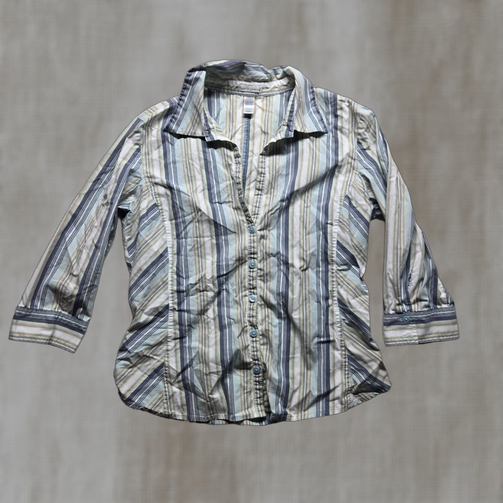 Old Navy Old Navy Shirt Blue White Button-Up Striped Stretch Perfect Fit Casual L Large Size L / US 10 / IT 46 - 1 Thumbnail