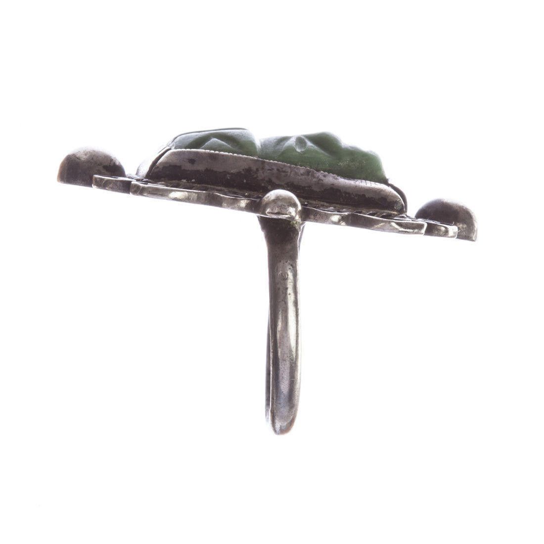 Handmade Mexican Carved Jade Mask Ring Size ONE SIZE - 4 Thumbnail